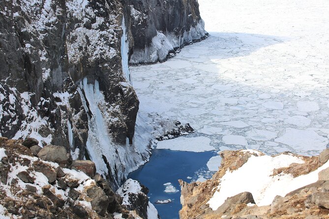3.5hours Primeval Forest Snowshoe hike and Wildlife Watching Tour - Reaching the frozen Tears of Man waterfall