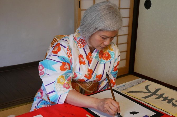 Cultural Activities :Kimono, tea ceremony, Calligraphy and Amulet - Calligraphy: writing your name with care