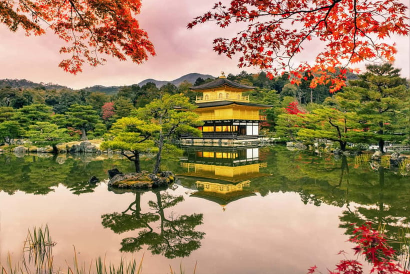 Osaka/Kyoto: Katsuoji, Kinkakuji, Arashiyama 1-Day Bus Tour - Kinkakuji and its golden reflection