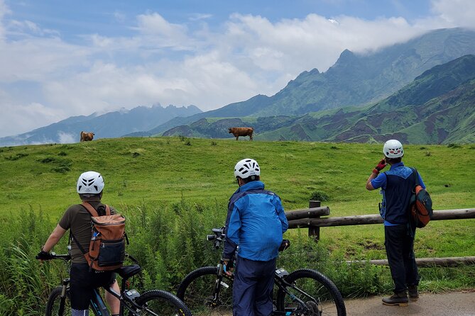 Private E-MTB guided cycling around Mt. Aso volcano & grasslands - Why riding Aso beats simply viewing the volcano