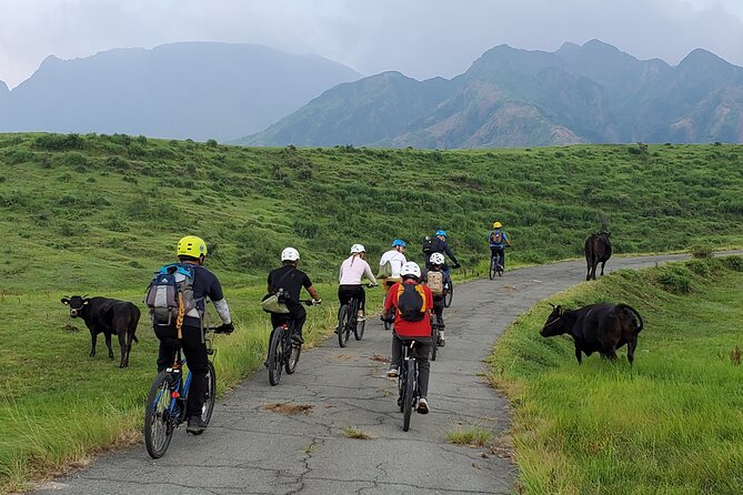 Private E-MTB guided cycling around Mt. Aso volcano & grasslands - Following Kusa no Michi toward the crater