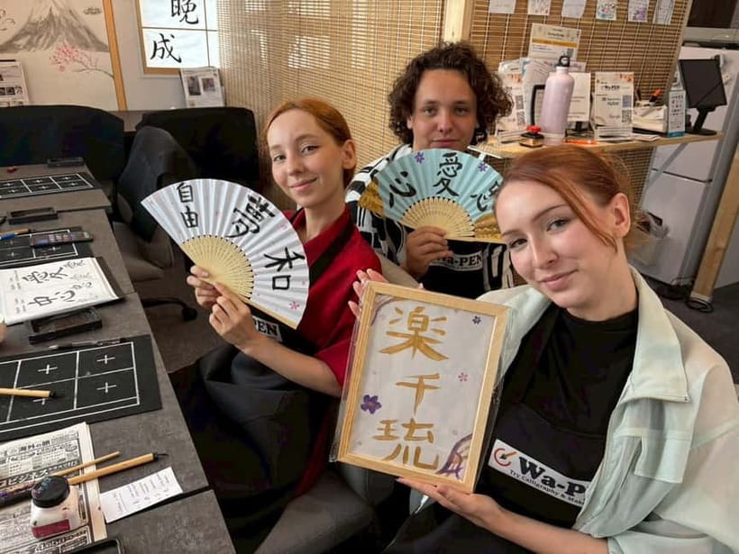 Tokyo:Calligraphy &Make your original folding fan in Asakusa - Posture, brush control, and the eight basic techniques