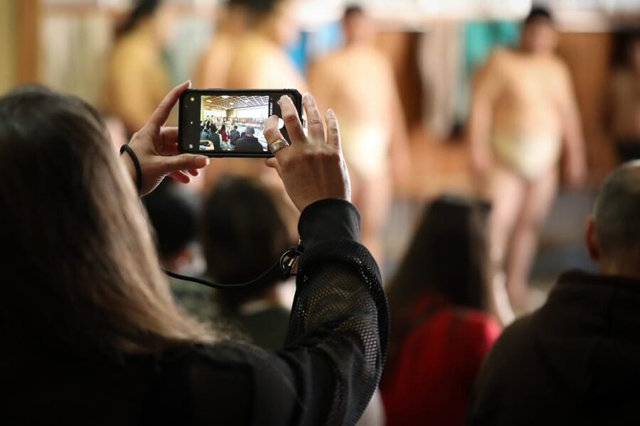 Tokyo: Sumo Morning Practice with journalists. Not fake show - Stories, questions, and the world beyond the ring